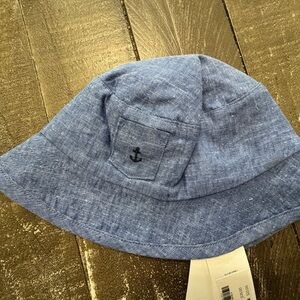 JANIE‎ AND JACK NWT Denim Linen Cotton Blend Bucket Hat Anchor Size 6-12 months